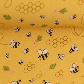 Preview: Baumwolldruck Bienen goldgelb von Swafing